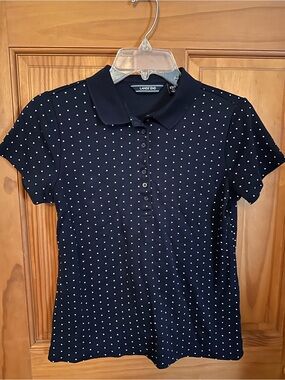 Lands' End Navy Polo with Small White Dot Pattern